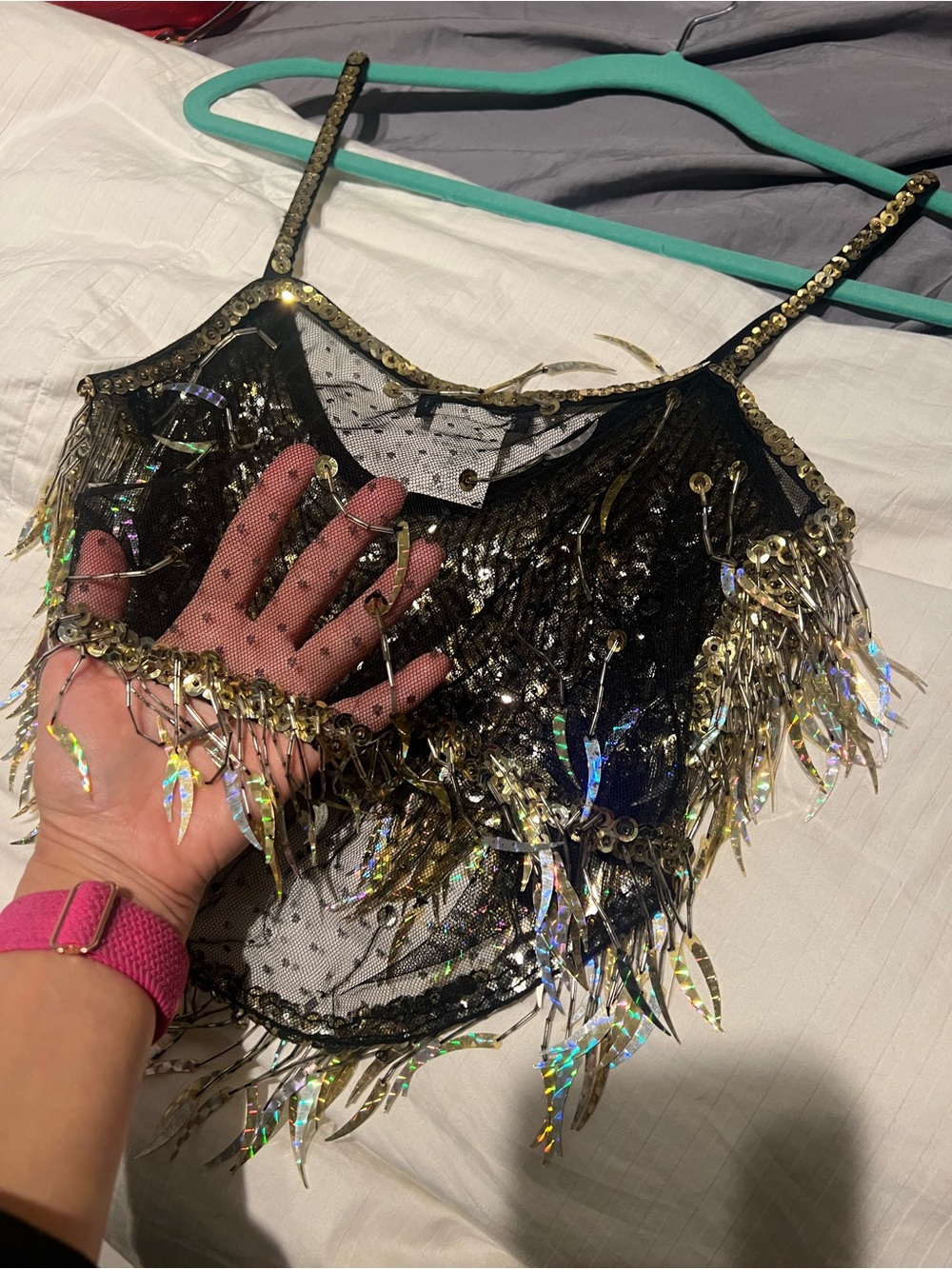 bebe VINTAGE Gold/Silver Holographic Sequin Fringe Crop Top NEVER WORN!! - Picture 6 of 10